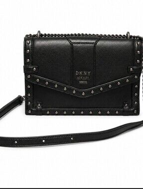 DKNY Whitney Black Studded Pebbled  Leather Purse Silver Tone Hardware